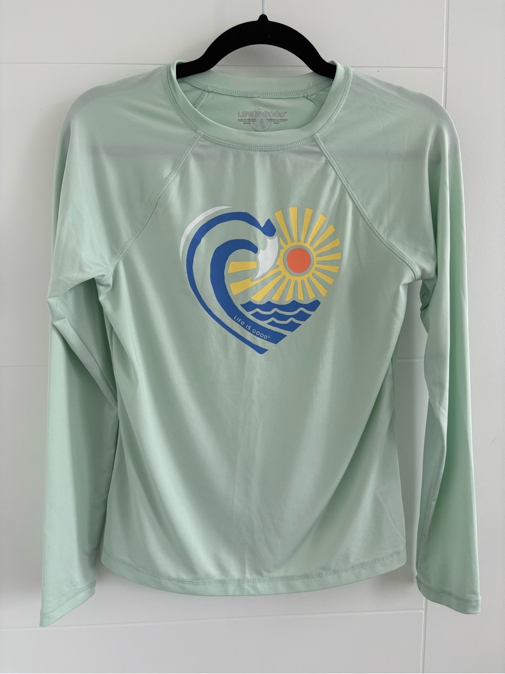 Life Is Good UPF 50 Mint Green Long-Sleeve Swim Rash Guard w/ Heart Sun Graphic